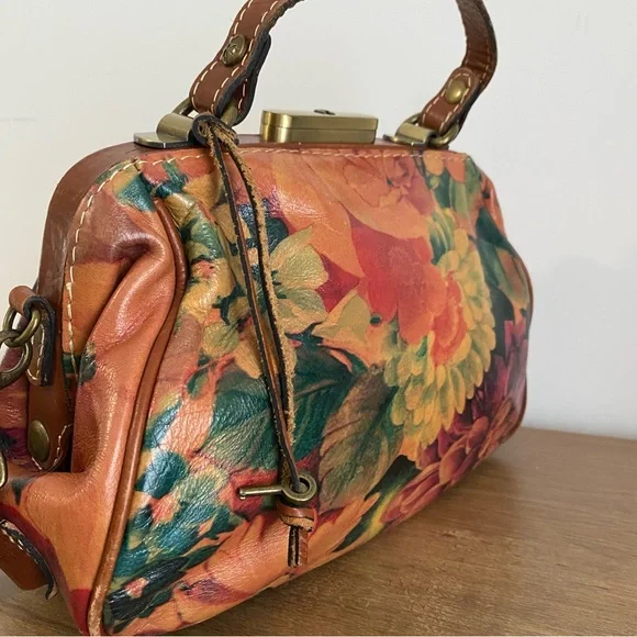 Patricia Nash Painted Floral Leather Satchel with Lock and Key - Picture 4 of 16